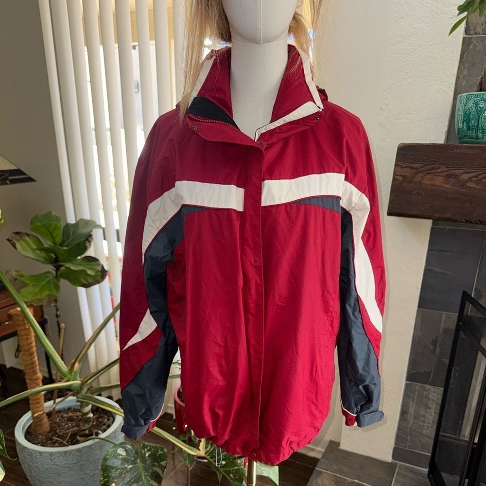 Columbia Women's XL Interchange 3-1 Ski Jacket Red White Navy Blue Winter Coat